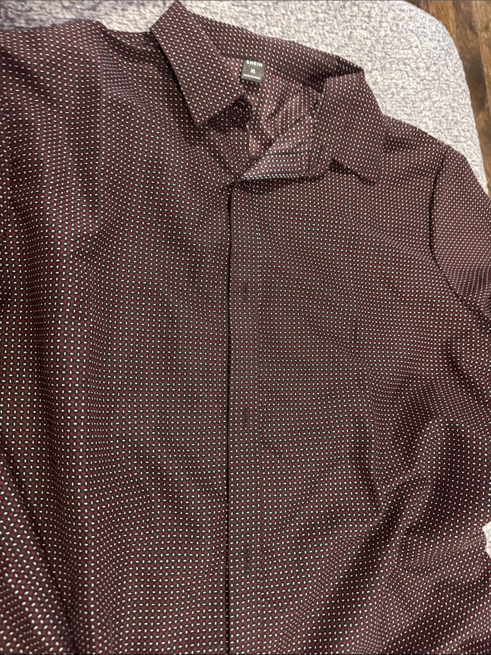Men's Burgundy Microdot Dress Shirt - Unknown Brand